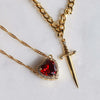 Sword and Heart Necklace with Red Crystal - Perfect Gift for Couples