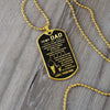 Dad My Loving Father. Dog Tag Necklace, Father's Day Gift Idea