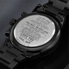 Son Aim For The Skies, Engraved Design Black Chronograph Watch, Gift for Son from Dad