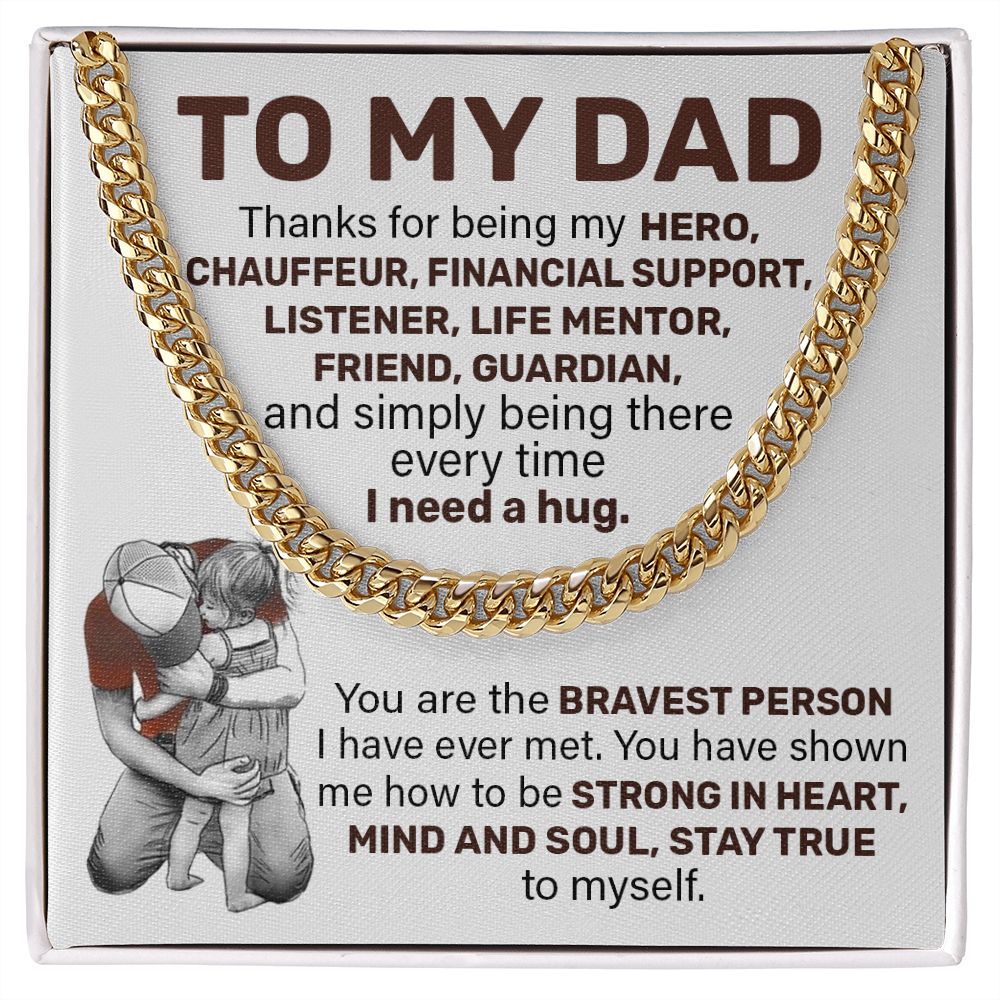 Dad Strong In Heart, Cuban Link Chain Necklace, Father's Day Gift For Dad