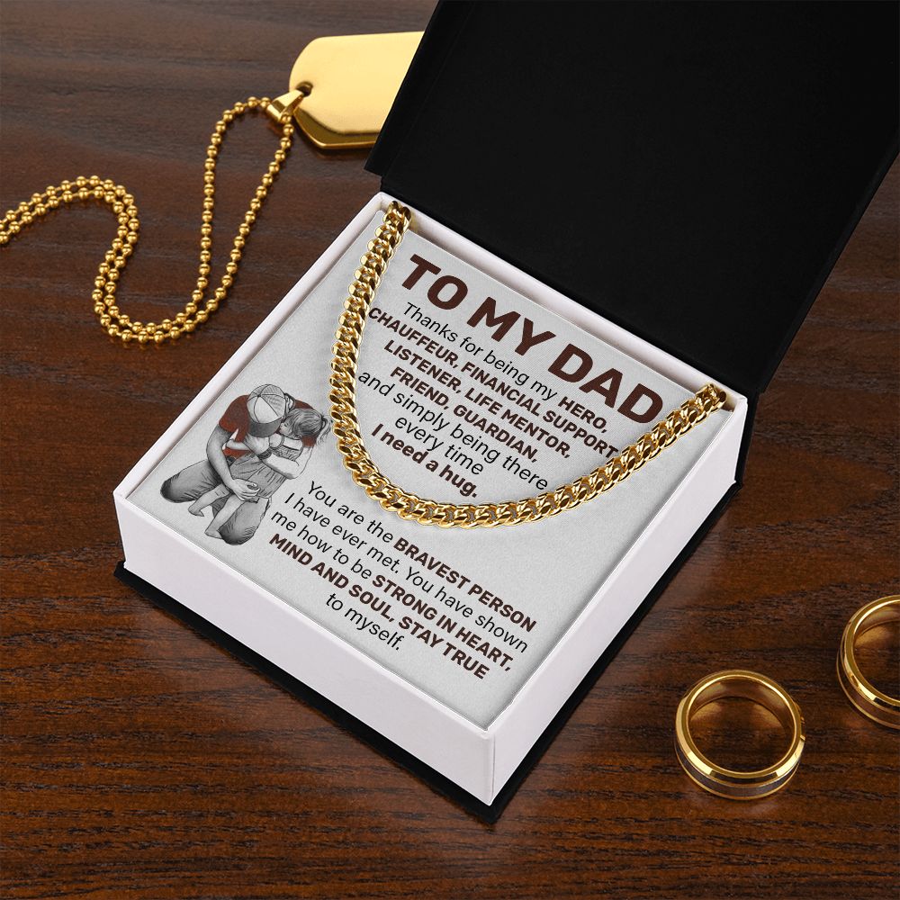 Dad Strong In Heart, Cuban Link Chain Necklace, Father's Day Gift For Dad