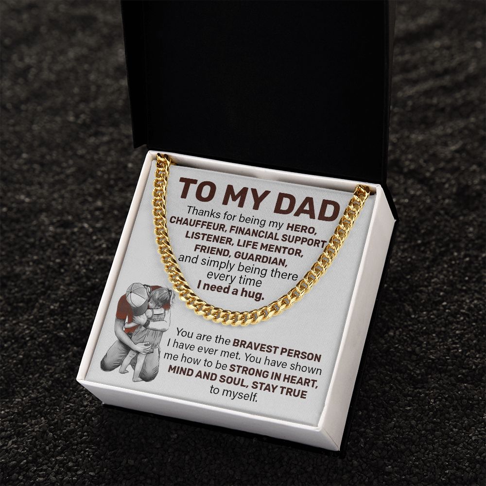 Dad Strong In Heart, Cuban Link Chain Necklace, Father's Day Gift For Dad