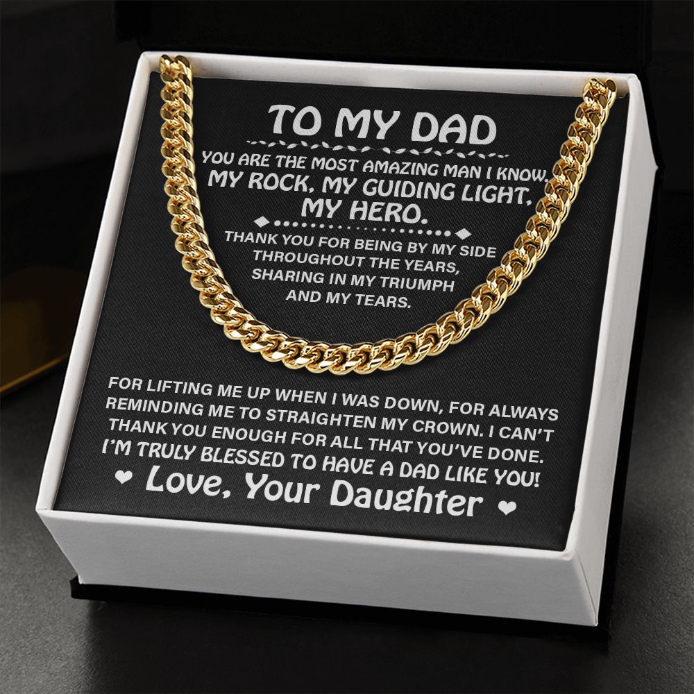 Dad My Guiding Light, Cuban Link Chain Necklace, Father's Day Gift For Dad