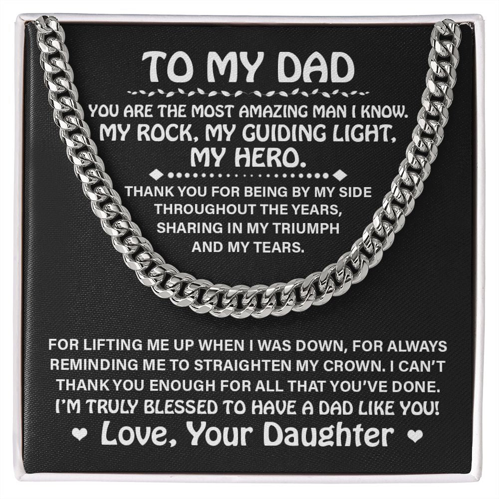 Dad My Guiding Light, Cuban Link Chain Necklace, Father's Day Gift For Dad