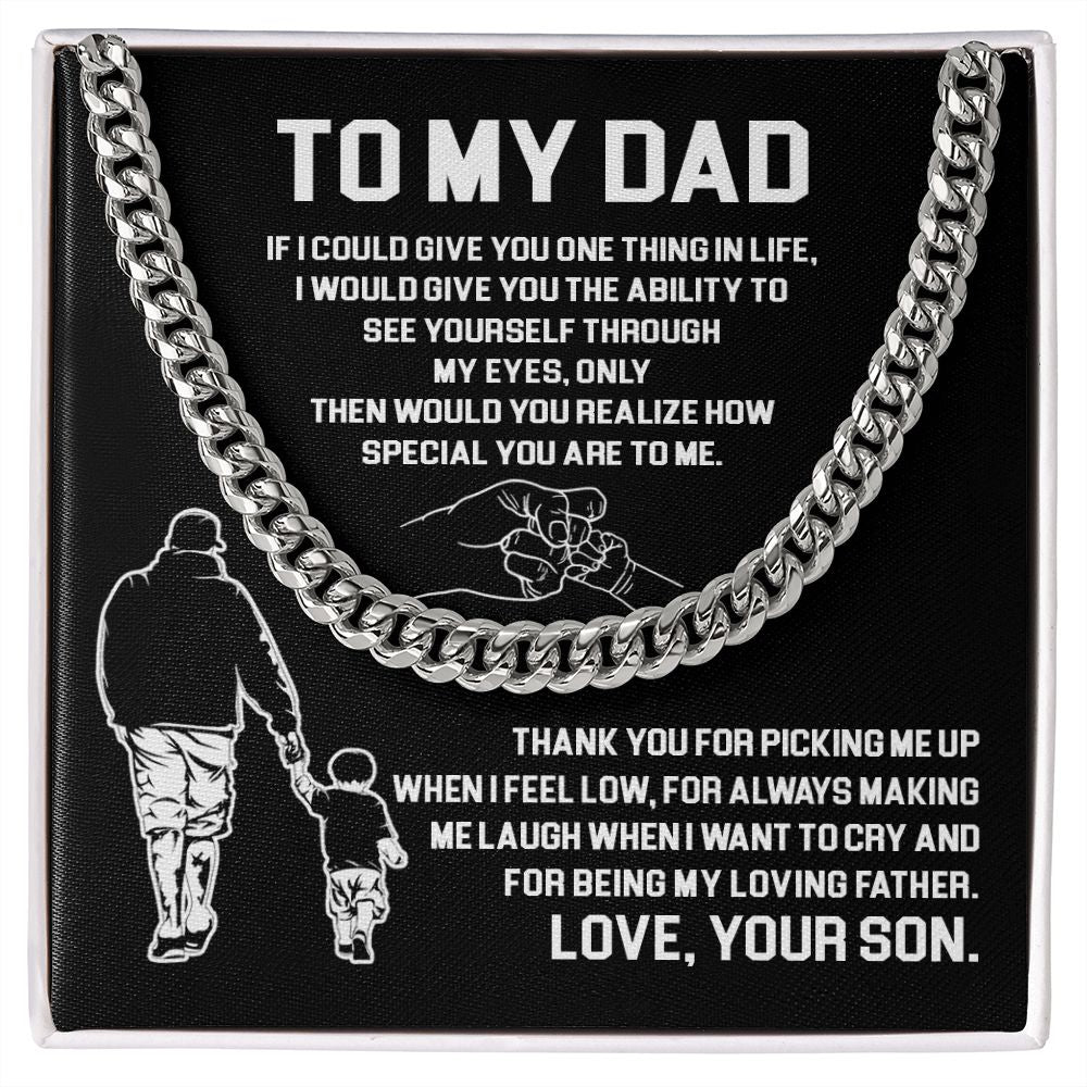 Dad Thank You For Being My Loving Father ,Cuban Link Chain Necklace, Gift Idea For Dad From Son