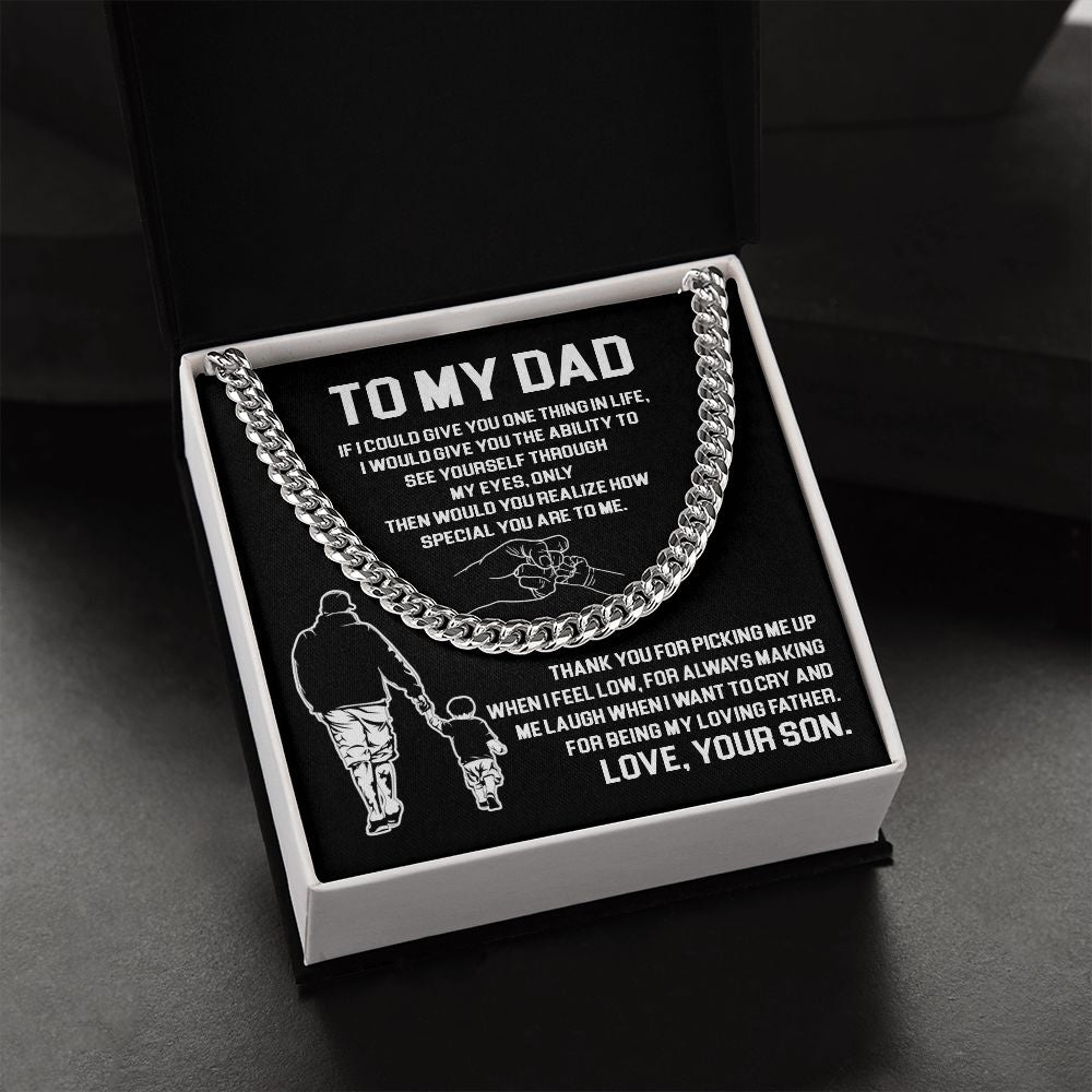 Dad Thank You For Being My Loving Father ,Cuban Link Chain Necklace, Gift Idea For Dad From Son