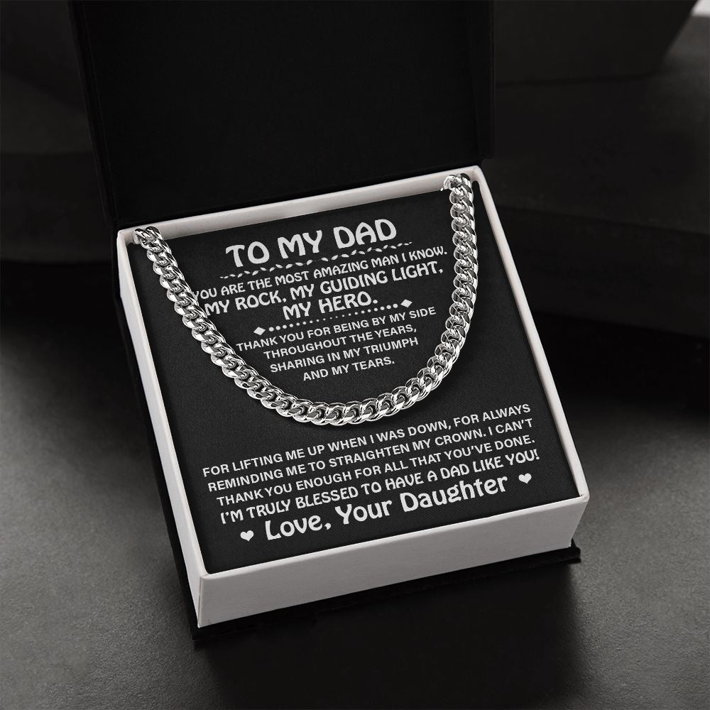 Dad My Guiding Light, Cuban Link Chain Necklace, Father's Day Gift For Dad