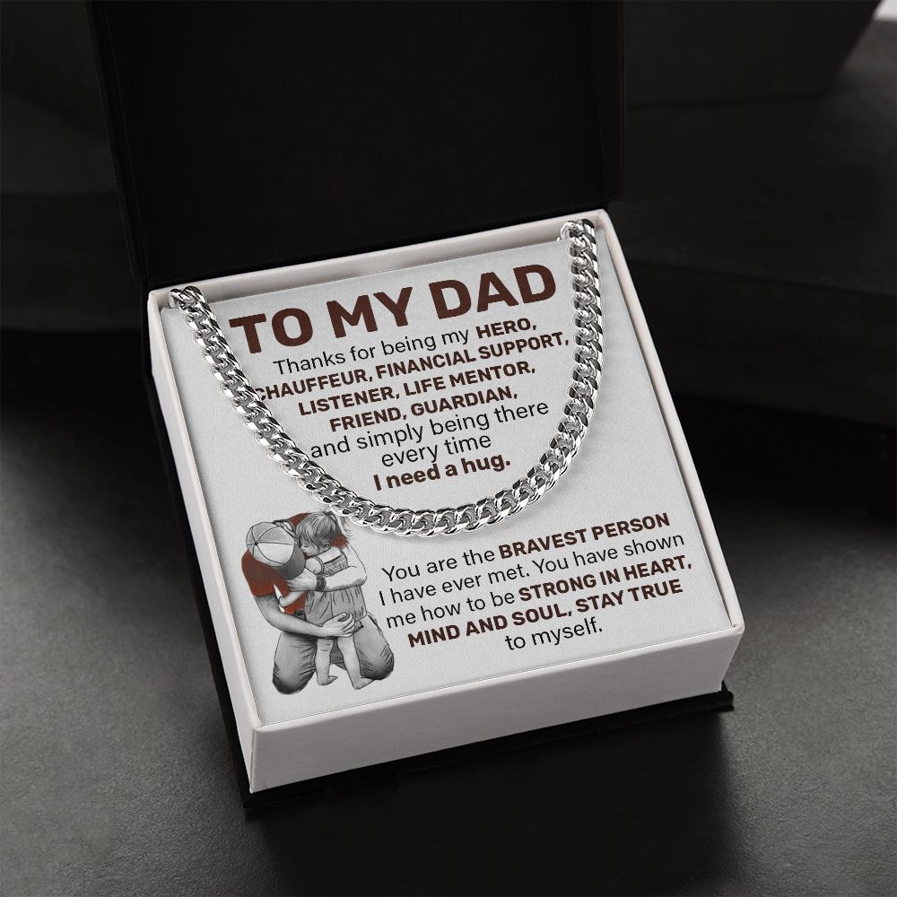 Dad Strong In Heart, Cuban Link Chain Necklace, Father's Day Gift For Dad