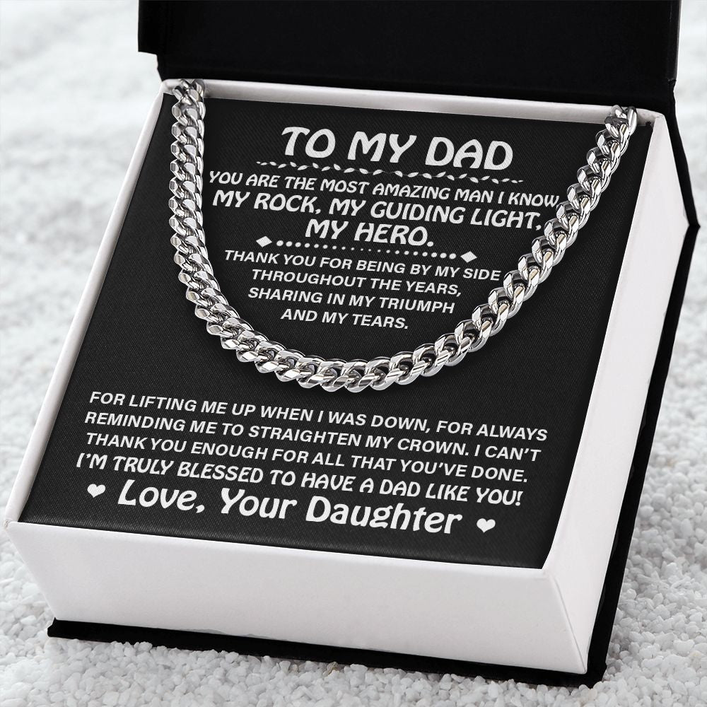 Dad My Guiding Light, Cuban Link Chain Necklace, Father's Day Gift For Dad