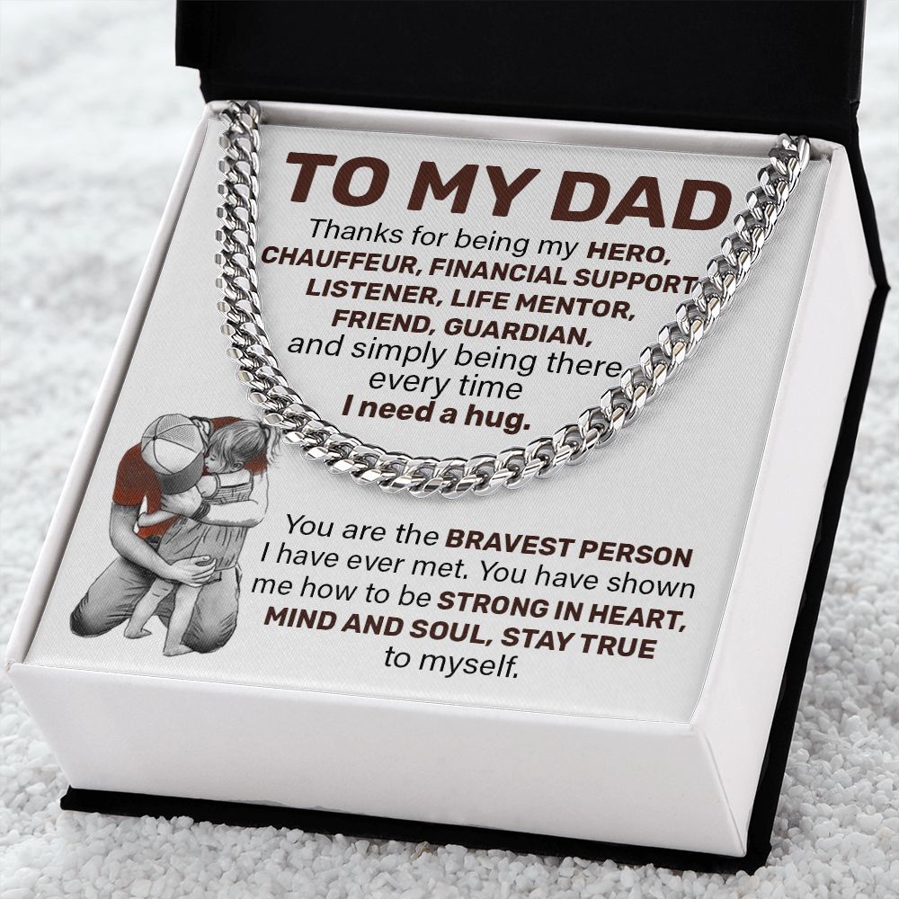 Dad Strong In Heart, Cuban Link Chain Necklace, Father's Day Gift For Dad