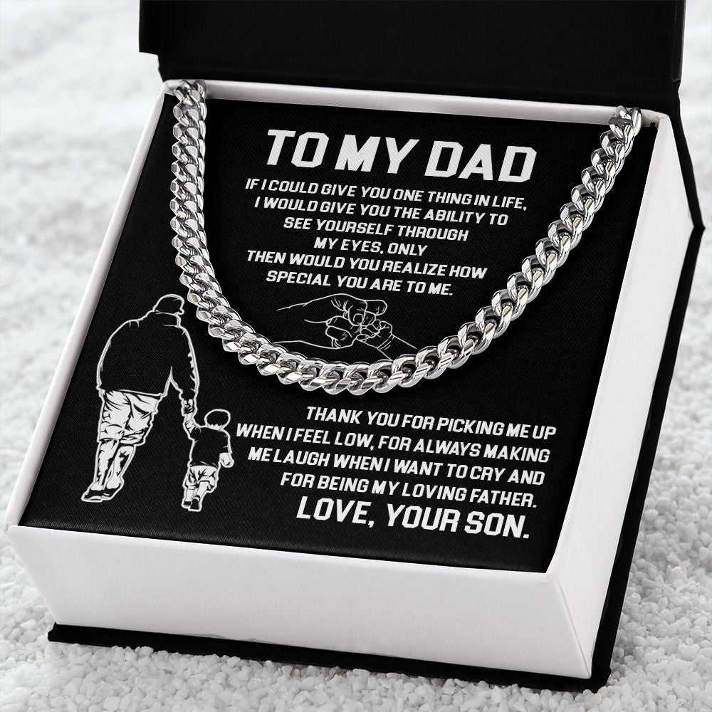 Dad Thank You For Being My Loving Father ,Cuban Link Chain Necklace, Gift Idea For Dad From Son