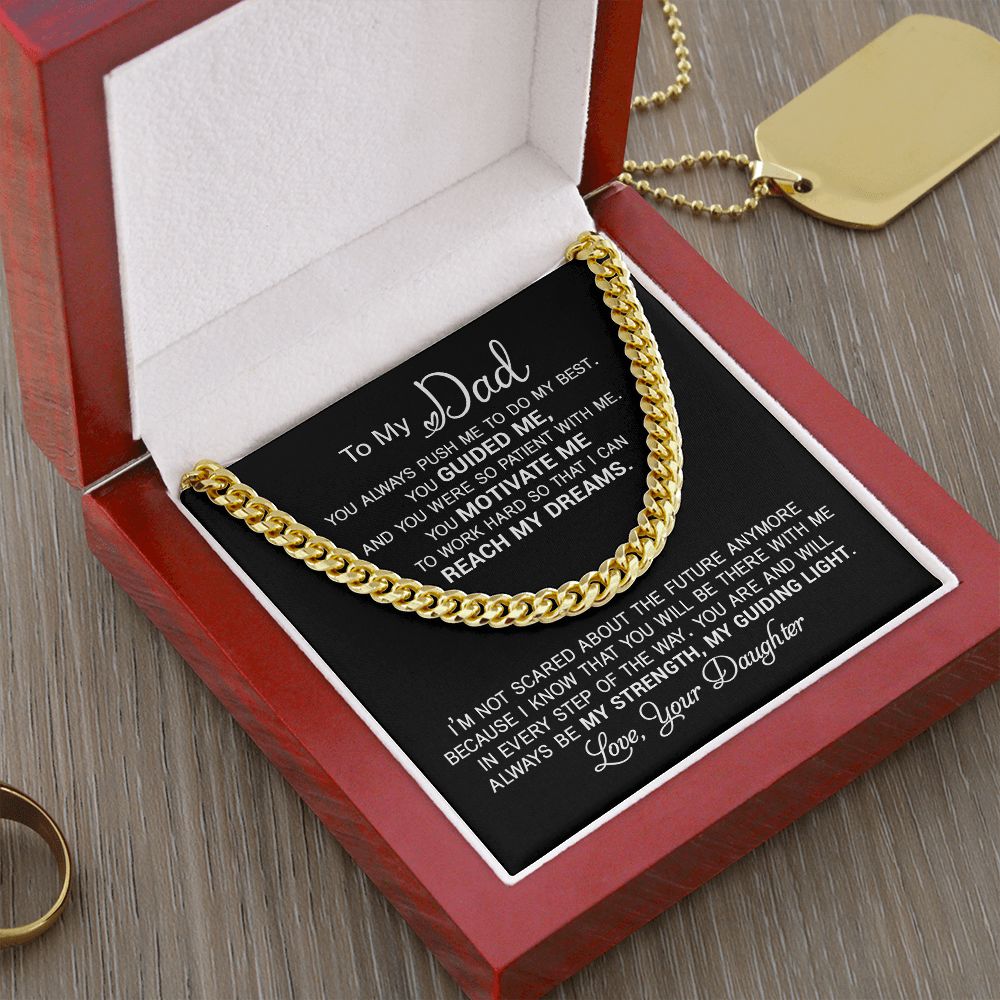 Dad Reach My Dreams ,Cuban Link Chain Necklace, Gift Idea For Dad From Daughter