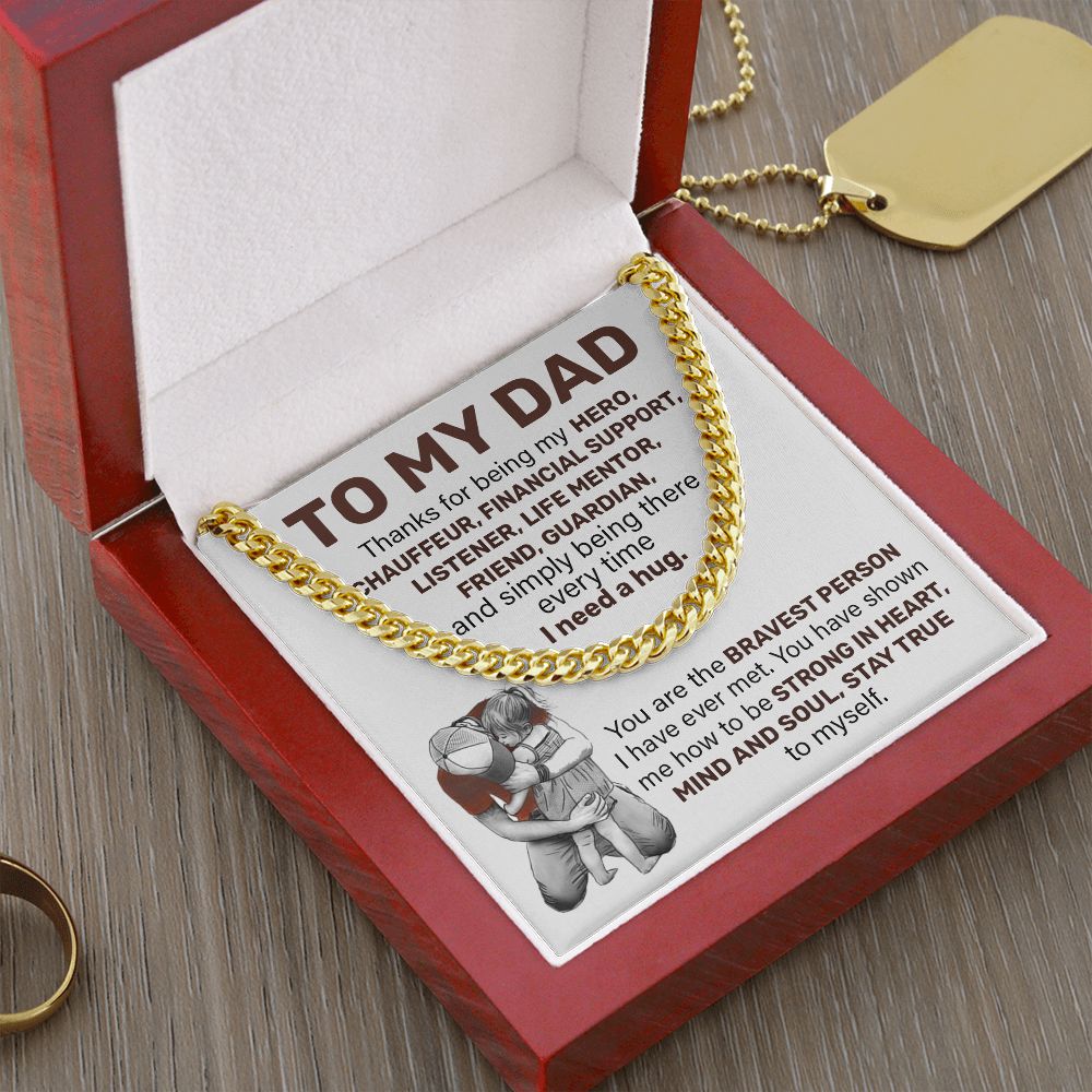 Dad Strong In Heart, Cuban Link Chain Necklace, Father's Day Gift For Dad