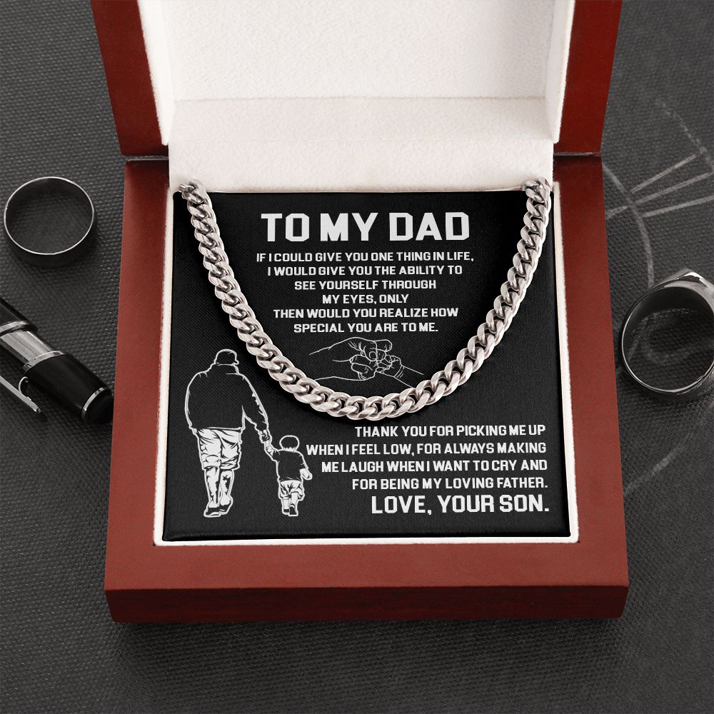 Dad Thank You For Being My Loving Father ,Cuban Link Chain Necklace, Gift Idea For Dad From Son