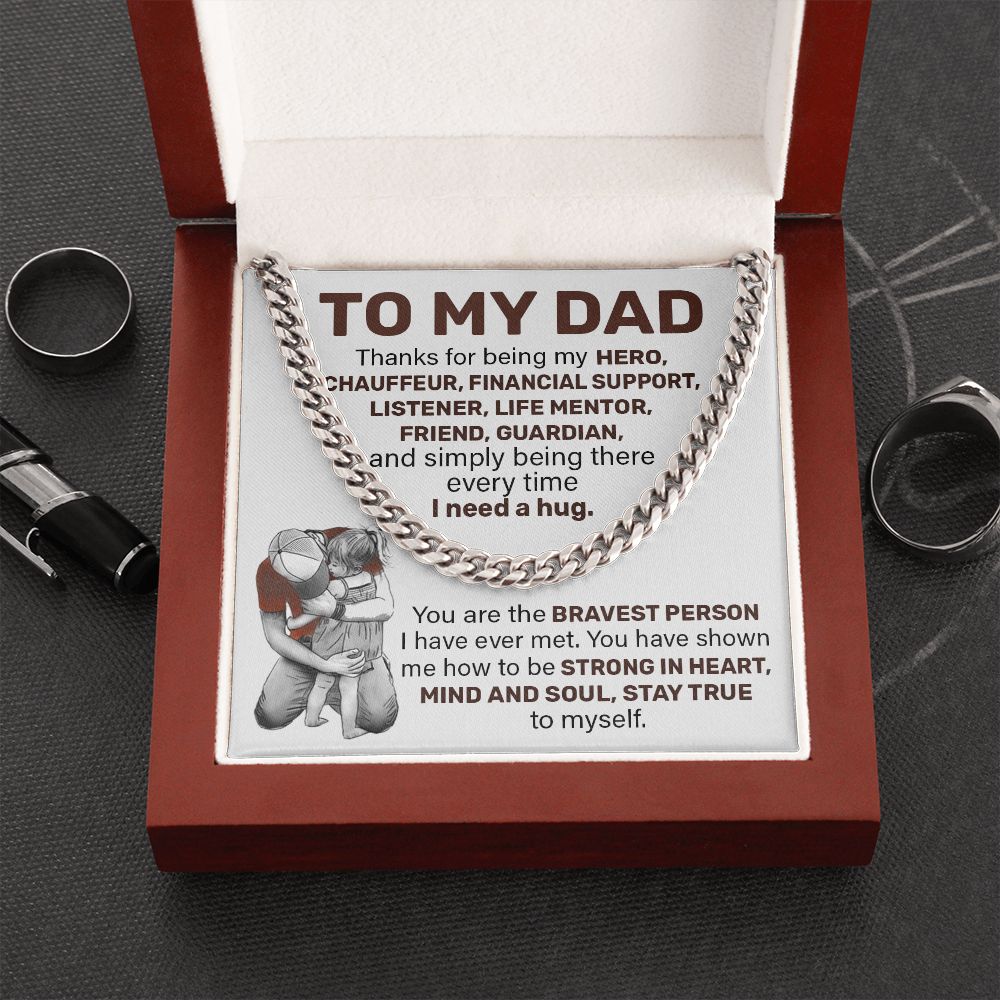 Dad Strong In Heart, Cuban Link Chain Necklace, Father's Day Gift For Dad