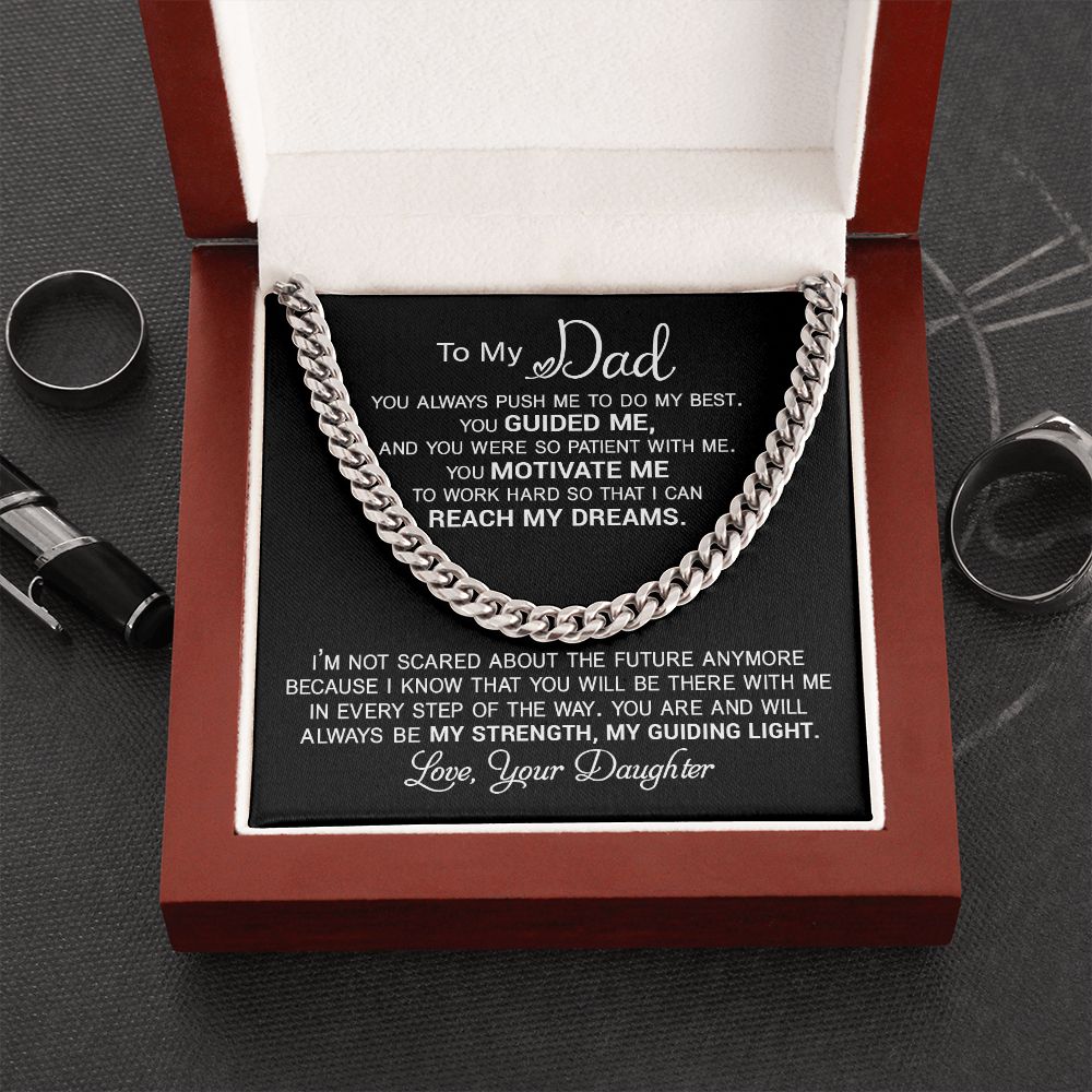 Dad Reach My Dreams ,Cuban Link Chain Necklace, Gift Idea For Dad From Daughter