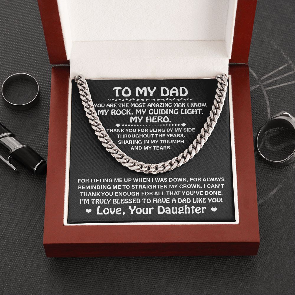 Dad My Guiding Light, Cuban Link Chain Necklace, Father's Day Gift For Dad