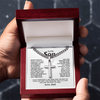 Son Make Me Proud - Artisan Cross on Cuban Link Chain - Best Gift for Son from Dad