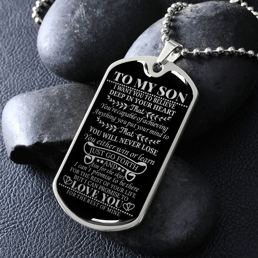 To My Son | You Will Never Lose | Dog Tag Necklace | Engraved Dog Tag