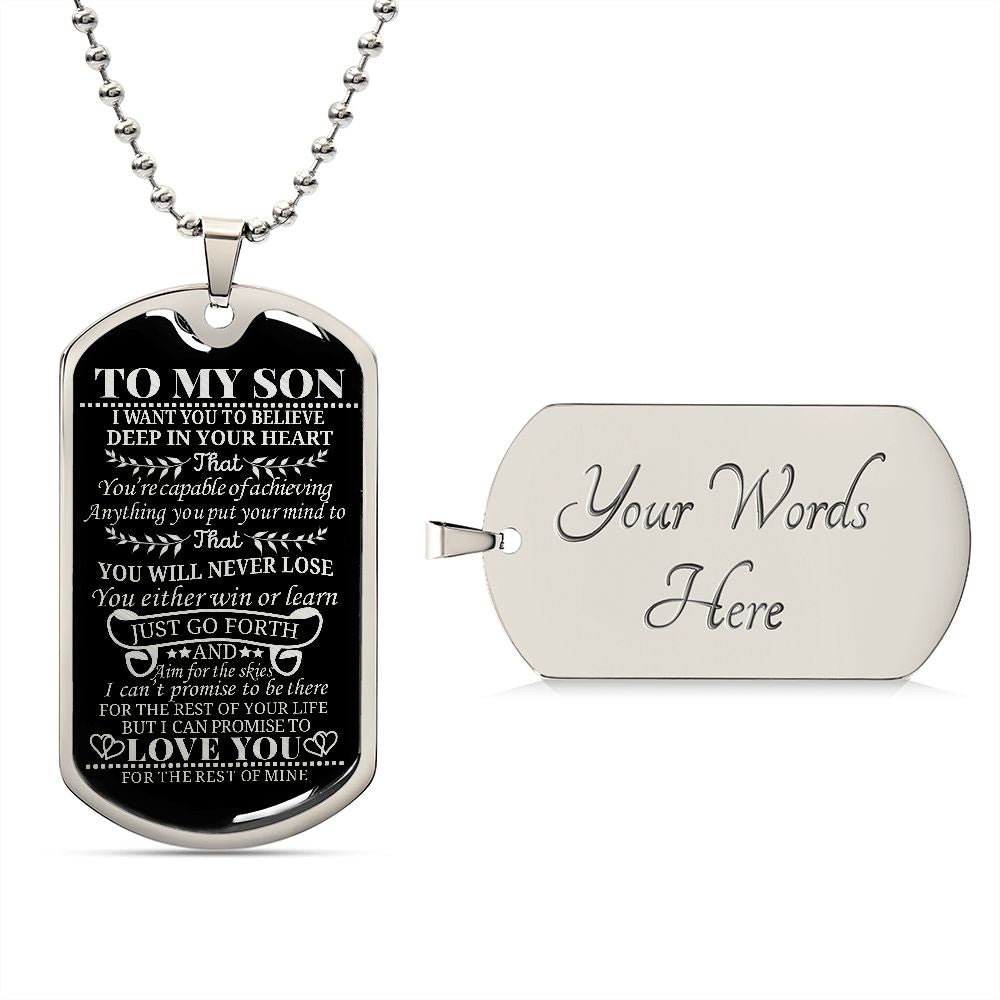 To My Son | You Will Never Lose | Dog Tag Necklace | Engraved Dog Tag