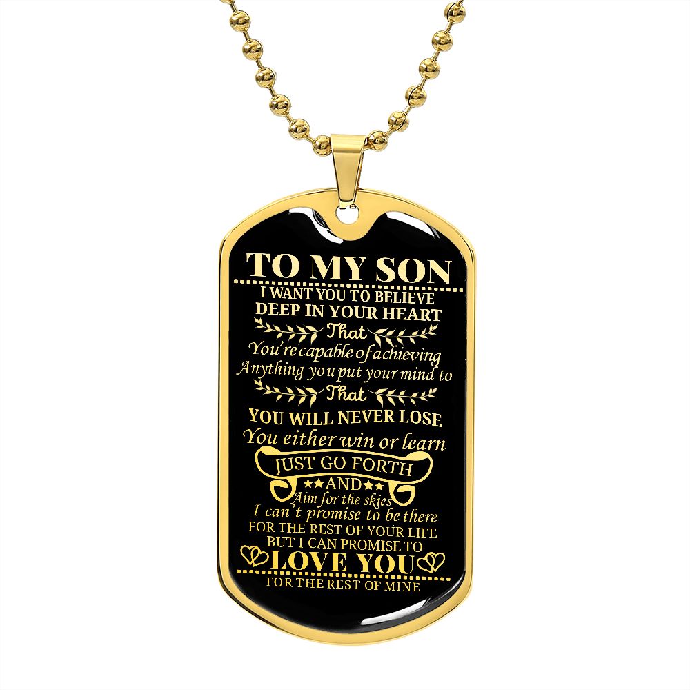To My Son | You Will Never Lose | Dog Tag Necklace | Engraved Dog Tag