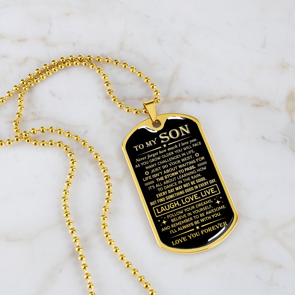 Son Laugh Love Live, Dog Tag Necklace, Gift for Son from Dad