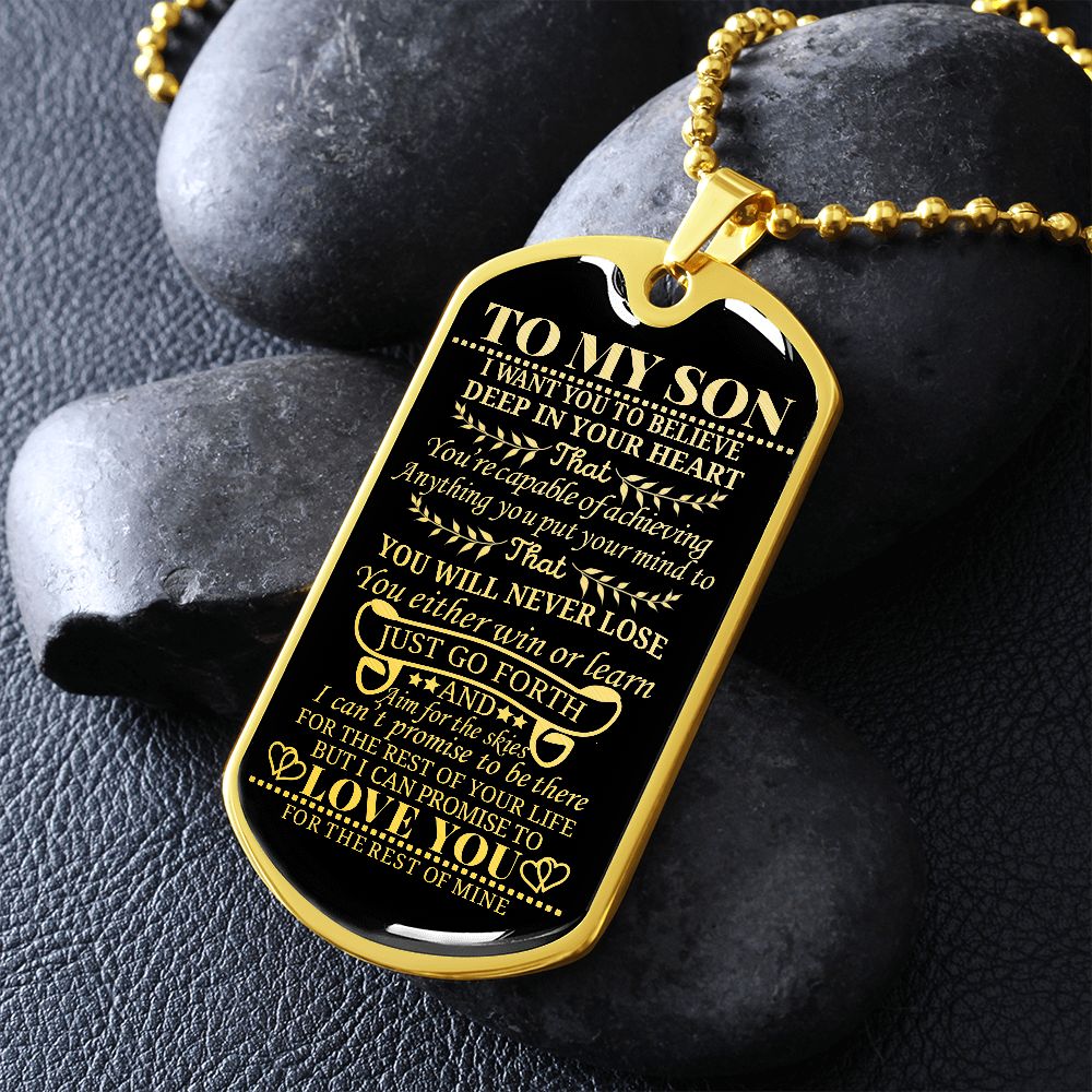 To My Son | You Will Never Lose | Dog Tag Necklace | Engraved Dog Tag
