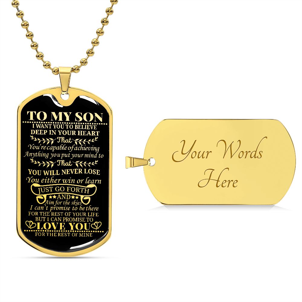 To My Son | You Will Never Lose | Dog Tag Necklace | Engraved Dog Tag
