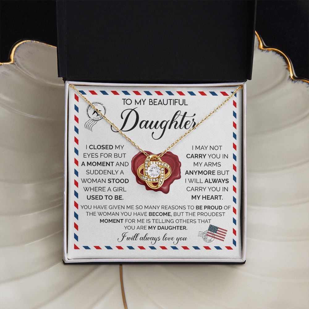 Daughter Closed My Eyes, Love Knot Necklace, Gift For Daughter From Parents