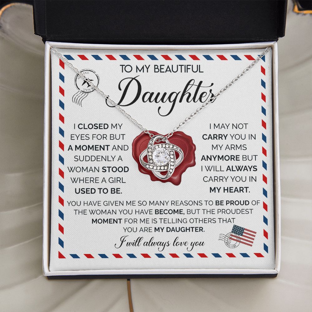 Daughter Closed My Eyes, Love Knot Necklace, Gift For Daughter From Parents