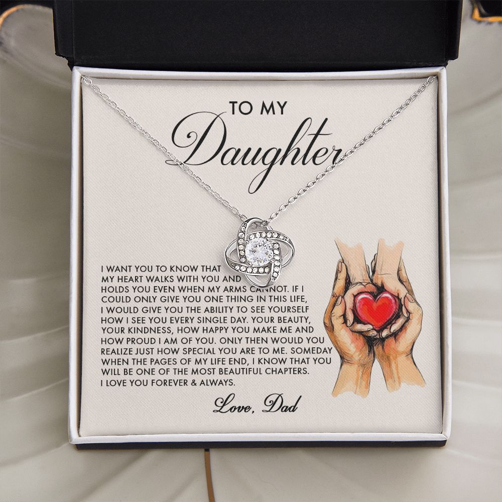 Daughter My Heart Walks With You, Love Knot Necklace, Perfect Gift For Daughter From Dad