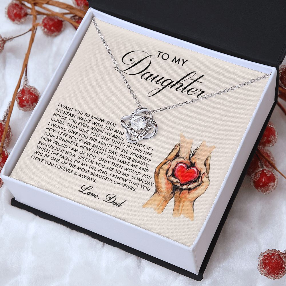 Daughter My Heart Walks With You, Love Knot Necklace, Perfect Gift For Daughter From Dad