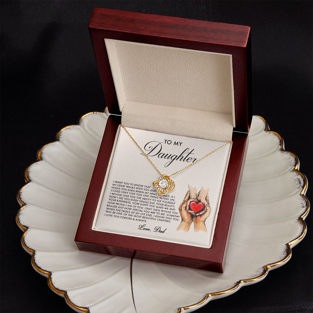 Daughter My Heart Walks With You, Love Knot Necklace, Perfect Gift For Daughter From Dad