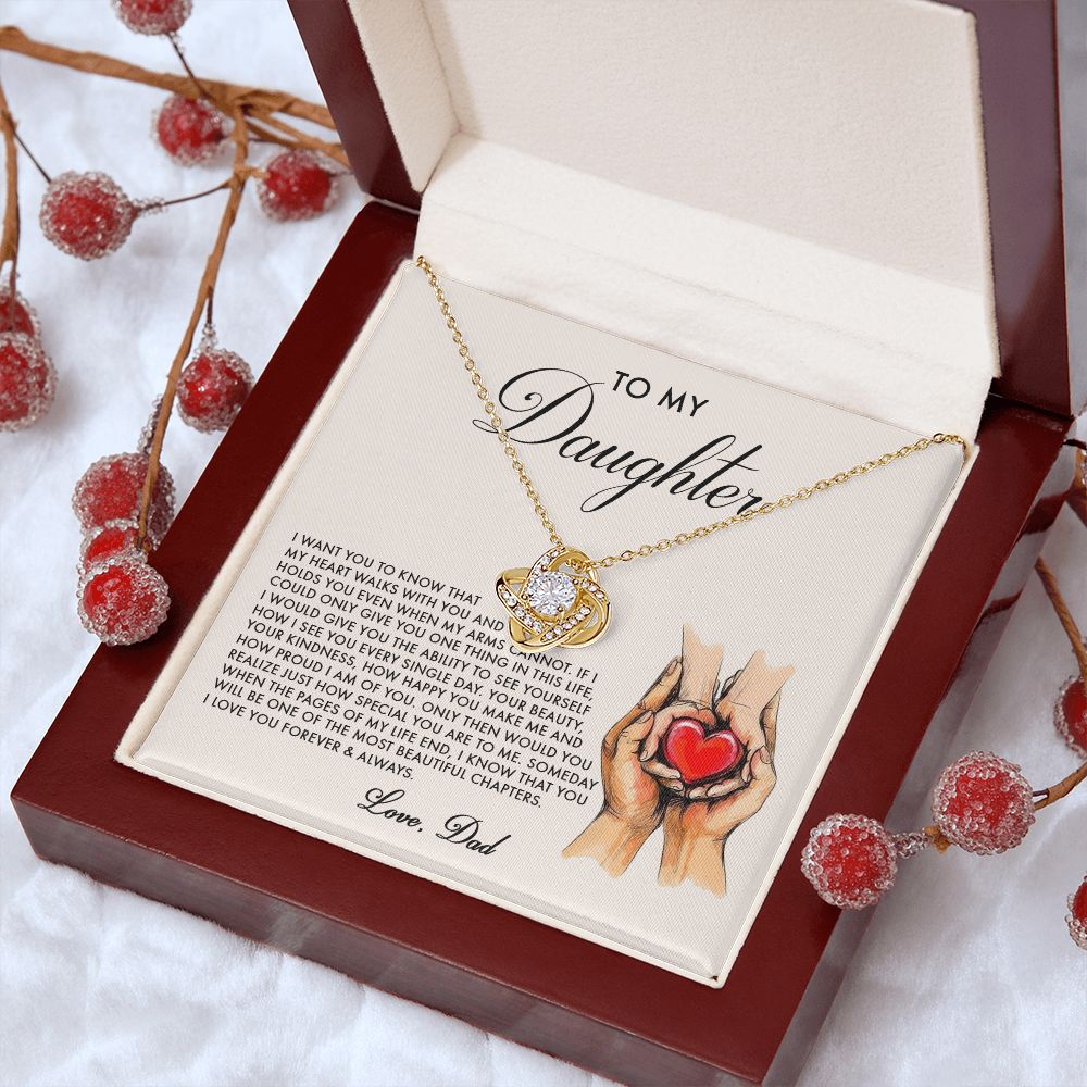 Daughter My Heart Walks With You, Love Knot Necklace, Perfect Gift For Daughter From Dad