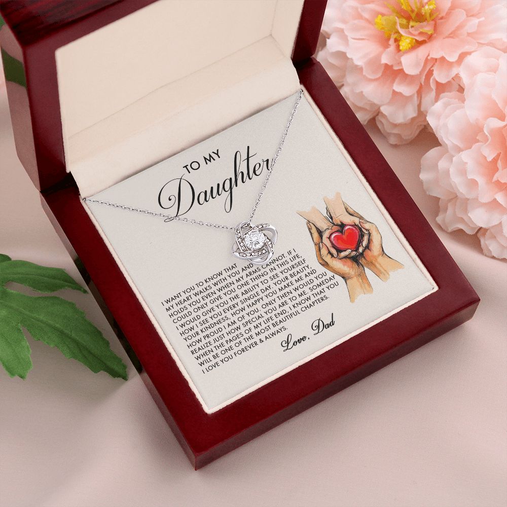 Daughter My Heart Walks With You, Love Knot Necklace, Perfect Gift For Daughter From Dad