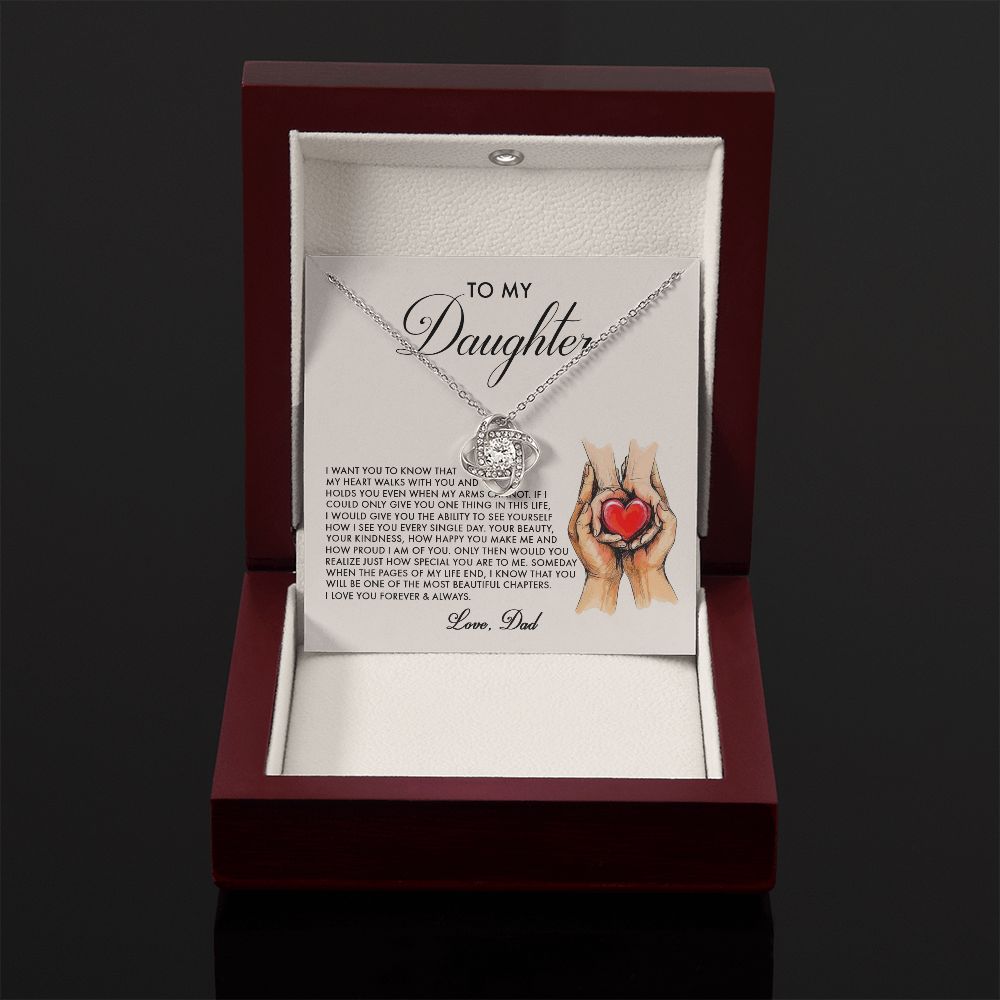 Daughter My Heart Walks With You, Love Knot Necklace, Perfect Gift For Daughter From Dad