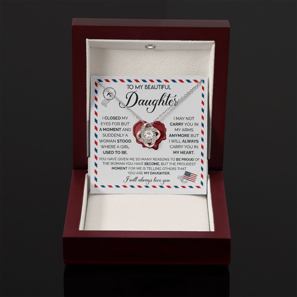 Daughter Closed My Eyes, Love Knot Necklace, Gift For Daughter From Parents