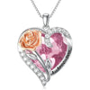 Birthstone Necklace for Women 925 Sterling Silver Rose Flower Heart Crystal Pendant Necklace