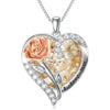 Birthstone Necklace for Women 925 Sterling Silver Rose Flower Heart Crystal Pendant Necklace