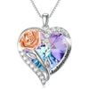 Birthstone Necklace for Women 925 Sterling Silver Rose Flower Heart Crystal Pendant Necklace