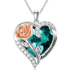 Birthstone Necklace for Women 925 Sterling Silver Rose Flower Heart Crystal Pendant Necklace