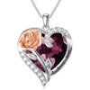 Birthstone Necklace for Women 925 Sterling Silver Rose Flower Heart Crystal Pendant Necklace