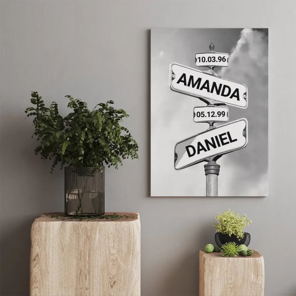 Personalized Name & Date Premium Canvas, Street Sign Family Multi Name ...