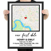 Personalized First Date Map Framed Poster - Gift For Couples