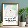 Personalized First Date Map Framed Poster - Gift For Couples