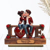 Roses LOVE Couple Sitting Kissing - Personalized 2-Layered Wooden Plaque 2