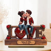 Roses LOVE Couple Sitting Kissing - Personalized 2-Layered Wooden Plaque 5
