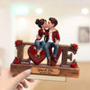 Roses LOVE Couple Sitting Kissing - Personalized 2-Layered Wooden Plaque 8