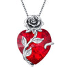 S925 Sterling Silver Rose Flower Heart Birthstone Pendant Necklace - Anniversary Gift Idea