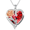 Birthstone Necklace for Women 925 Sterling Silver Rose Flower Heart Crystal Pendant Necklace